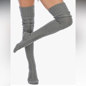Leoparts Cable Knitted Thigh High Boot Socks, Stockings Over Knee Leg Warmers